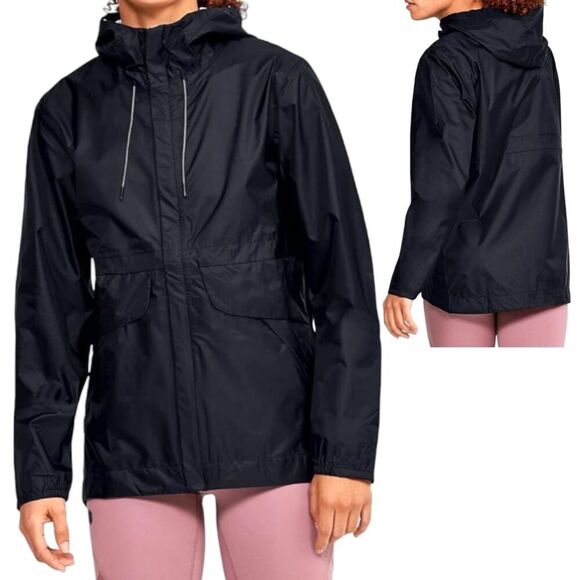 Under Armour Storm Proof Cloudstrike Hooded Jacket Womens XL Black Softshell - Picture 1 of 14